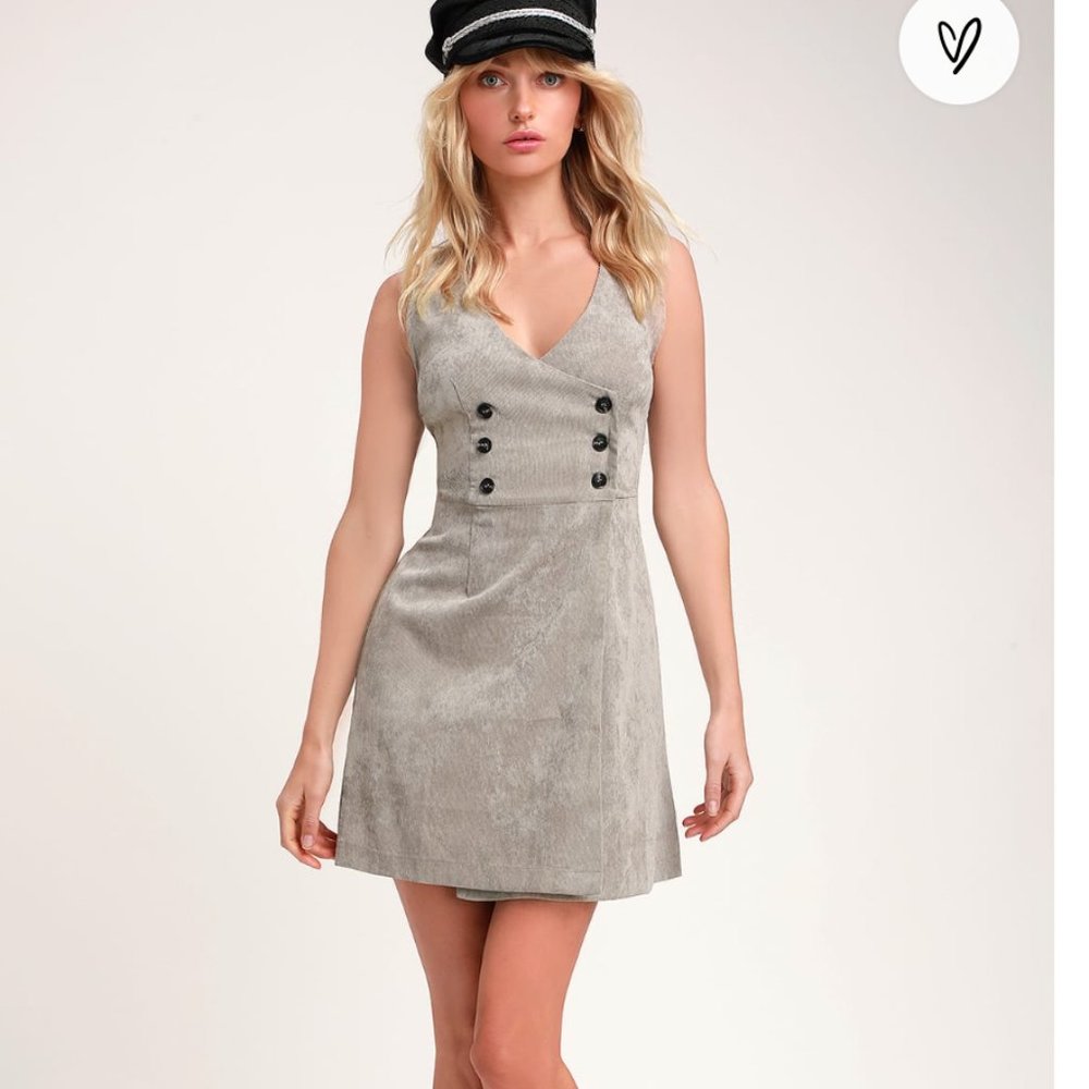 Lulus Light Grey Corduroy Button-Up Sleeveless Dress